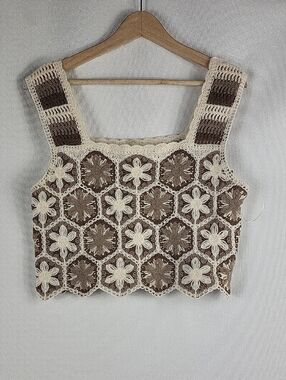 Rebellion 100% Cotton Crochet Granny Square Cropped Tank
